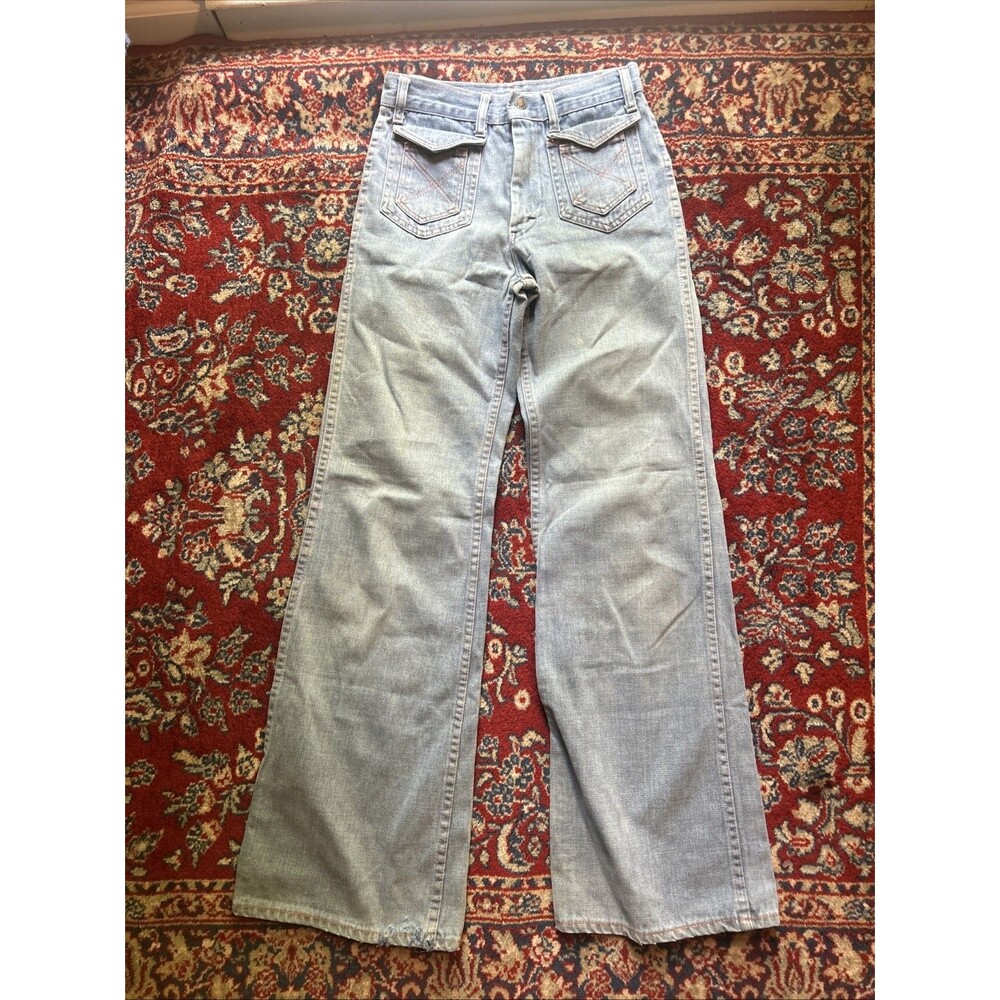 Vintage Unbranded Pants Boys 12 Blue Faded Flare Pockets 70s